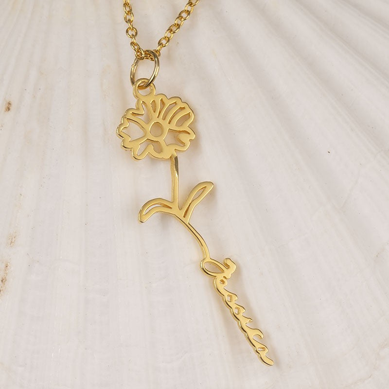 Birth Flower Name Necklace