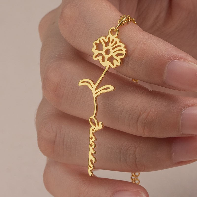 Birth Flower Name Necklace
