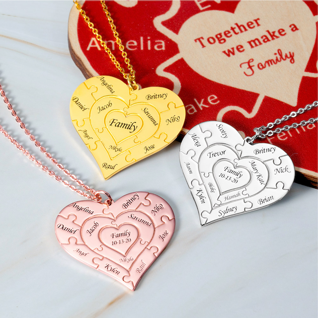 Personalized Heart Puzzle Family Name Necklace