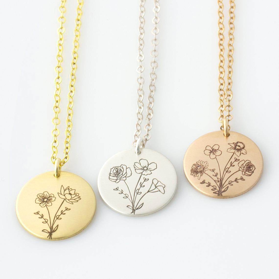 Personalized Birth Month Flower Bouquet Necklace