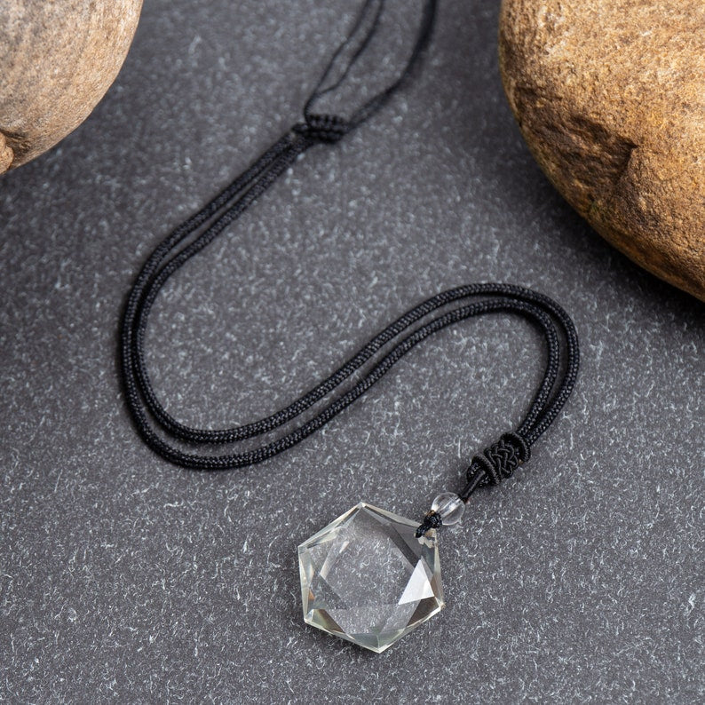 Clear Quartz Hexagram Pendant-Natural White Crystal Healing Necklace