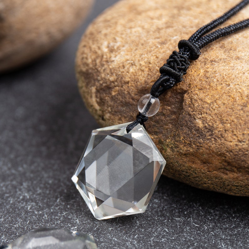 Clear Quartz Hexagram Pendant-Natural White Crystal Healing Necklace
