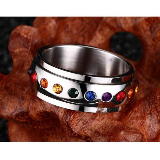 Rotating LGBT Rainbow Crystal Men's Ring