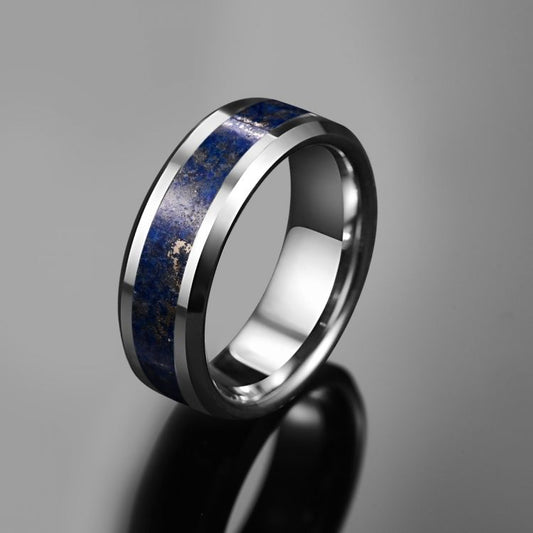 8MM Lapis Gemstone Tungsten Carbide Men's Ring