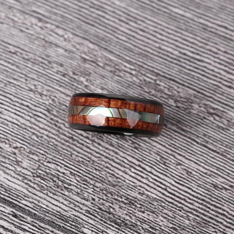 LIMITED EDITION 8MM Black Onyx Tungsten Carbide Abalone and Koa Wood Men's Ring