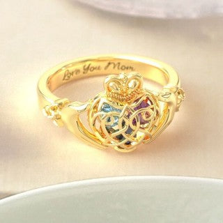 Sterling Silver Caged Hearts Celtic Claddagh Mother's Ring