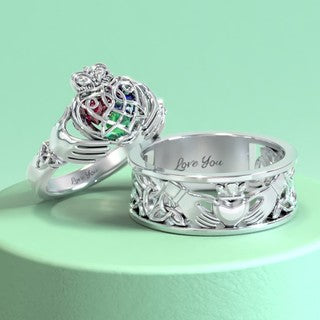 Sterling Silver Caged Hearts Celtic Claddagh Mother's Ring