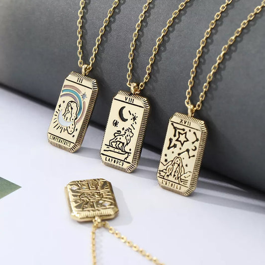 Tarot Card 18K Gold With Enamel Waterproof Necklace