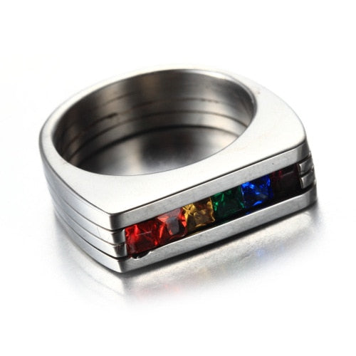 925 Stainless Steel Rainbow Row Men's Ring