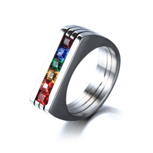 925 Stainless Steel Rainbow Row Men's Ring