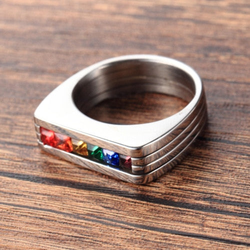 925 Stainless Steel Rainbow Row Men's Ring