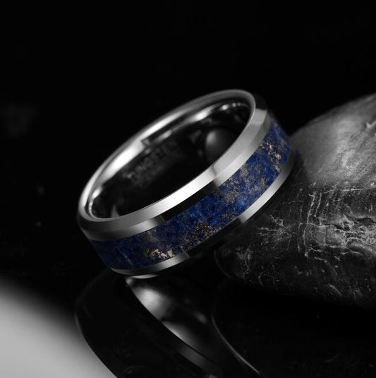8MM Lapis Gemstone Tungsten Carbide Men's Ring