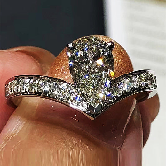 Sterling Silver Gold Plated Pear Shape Diamond Ring