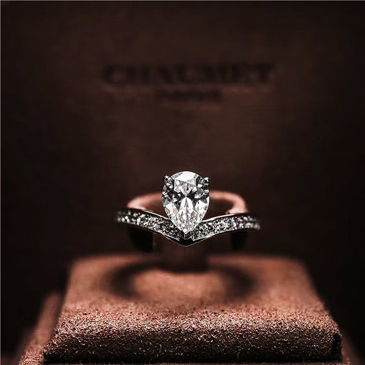 Sterling Silver Gold Plated Pear Shape Diamond Ring