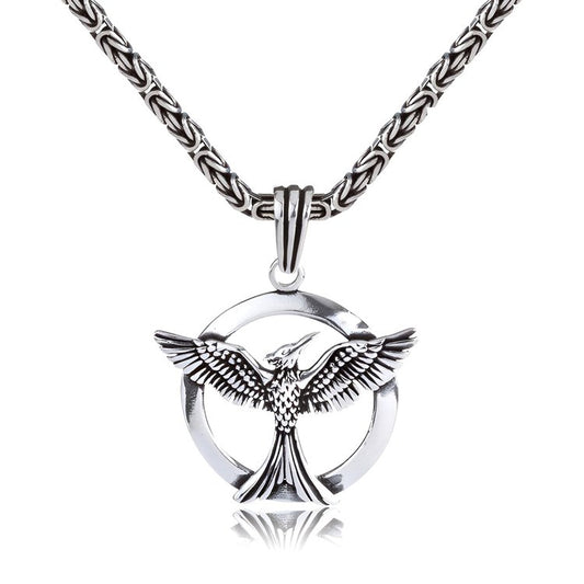 S925 The Fire Inside Me Burns Brighter Than The Fire Around Me Circle Phoenix Necklace For Men