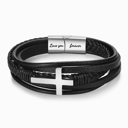 The Day I Lost You Leather Cross Bracelet