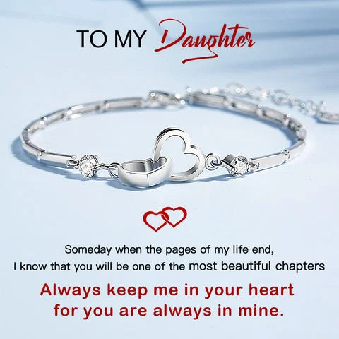 For Mother/Daughter - S925 Mother & Daughter Forever Linked Together Crystal Heart To Heart Bracelet