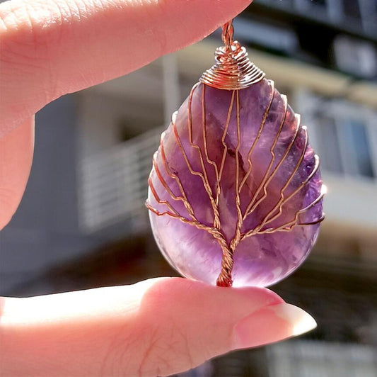 Hand-wound Tree of Life Amethyst Necklace