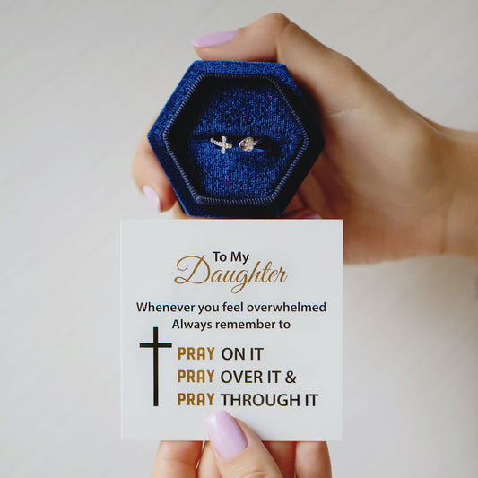 To My Daughter "Pray Through It" Heart and Cross Ring