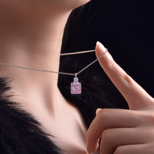 New 8.5ct pink pendant 925 silver inlaid 9*10 ice flower cut necklace