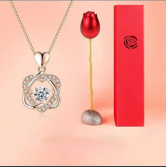 Heart Necklace With Rose