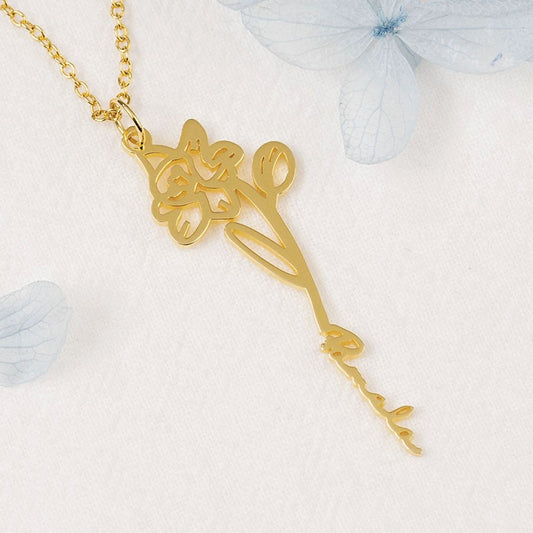 Birth Flower Name Necklace