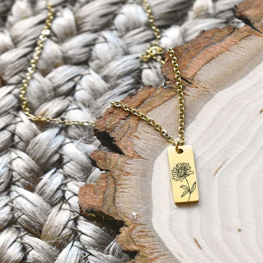 Sterling Silver Personalized Birth Month Flower Necklace