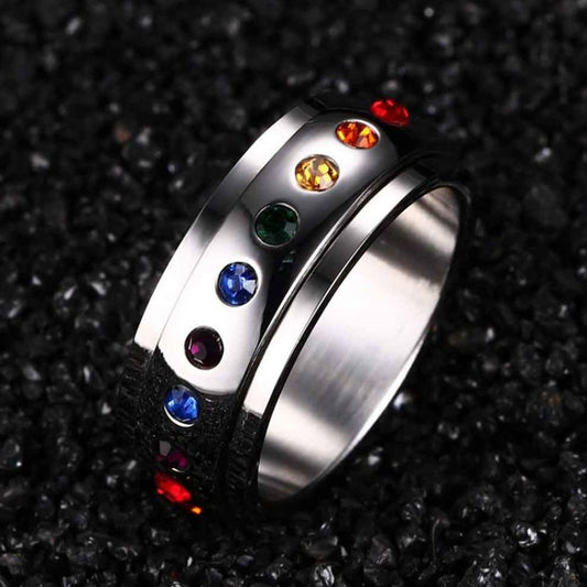 Rotating LGBT Rainbow Crystal Men's Ring